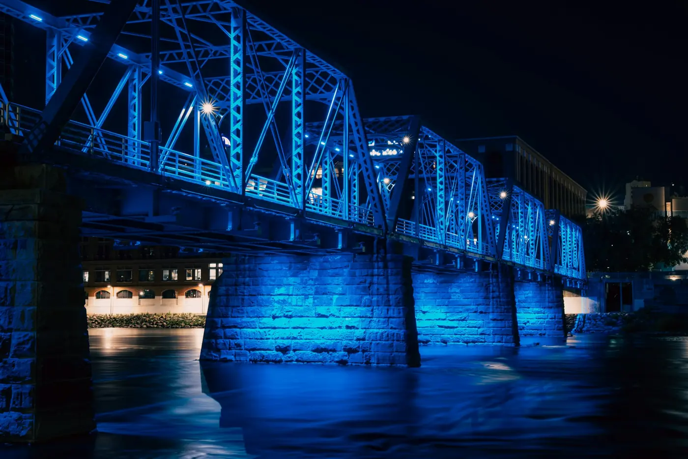 Bridge lit in blue