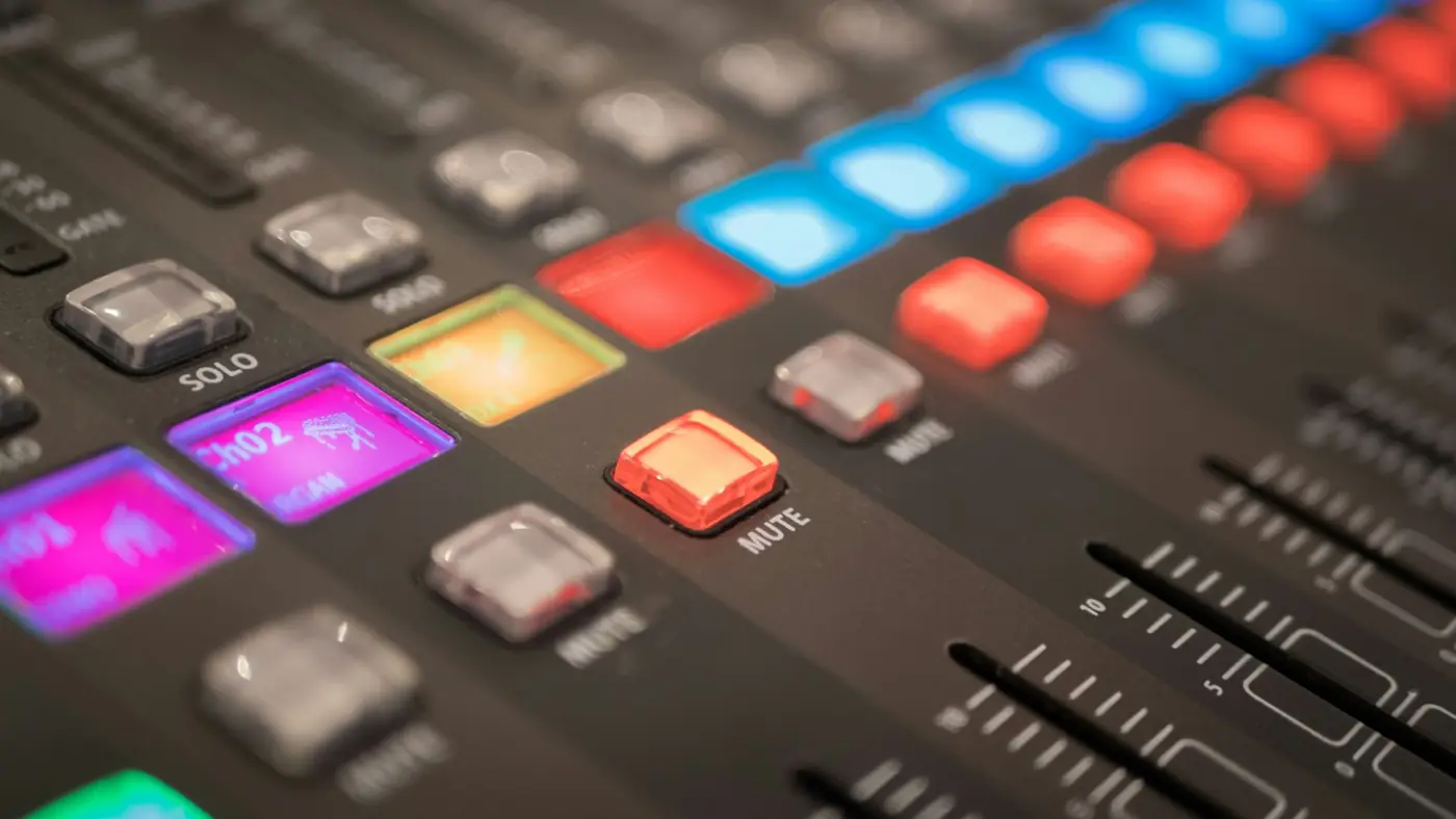 Digital mixing console, close up
