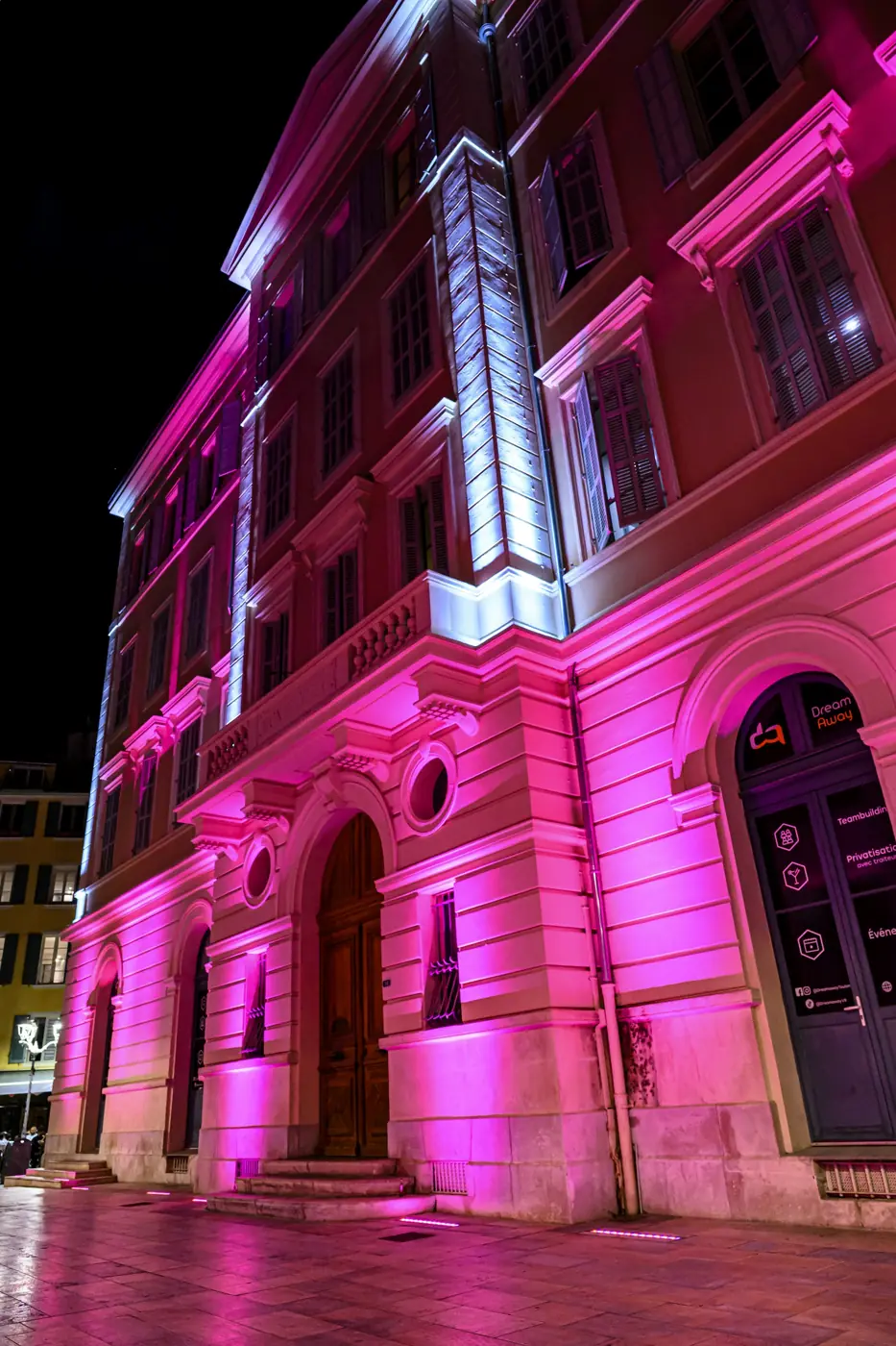 Facade washed in pink