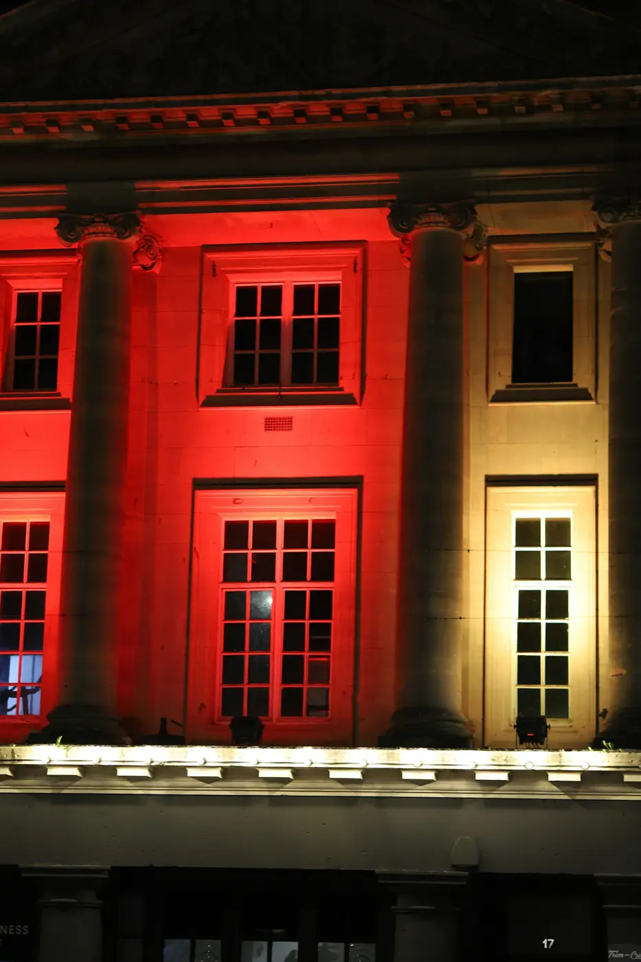 Facade lit red and white