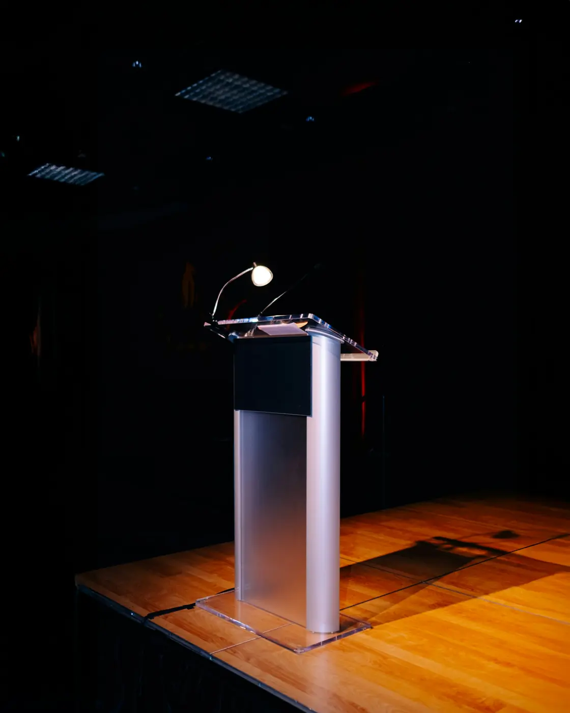 Podium with gooseneck microphone