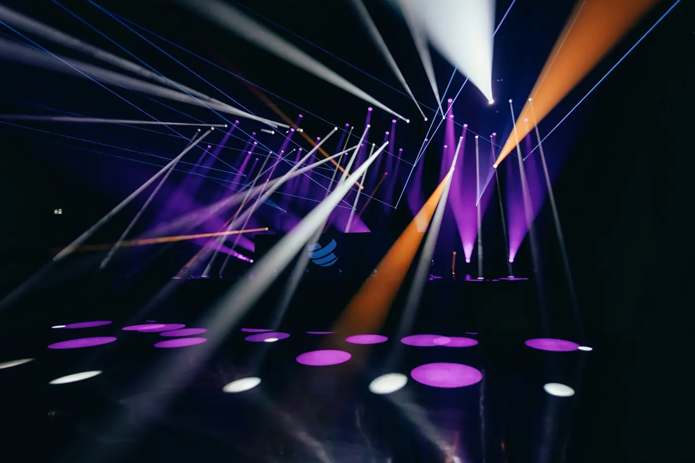Purple and orange beams with floor gobos