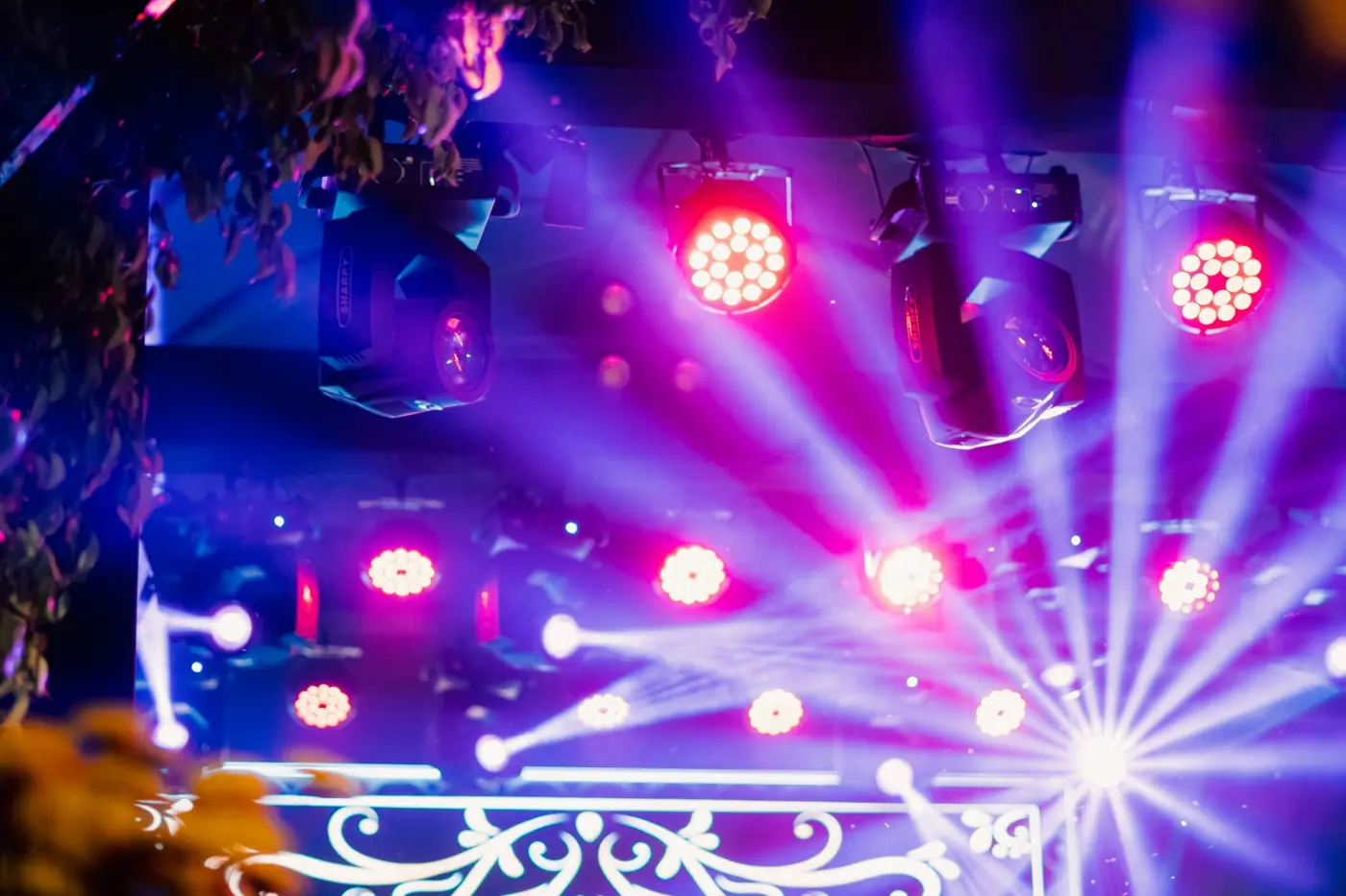 LED washes and beams on a stage
