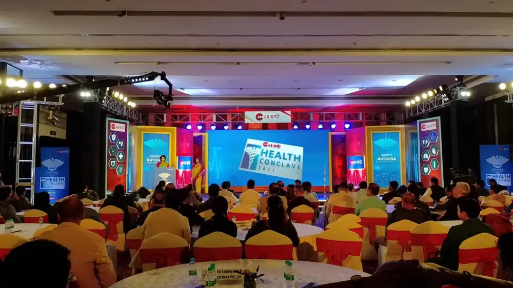 Conference stage with LED wall and delegates, produced by Solutions Events in Kolkata