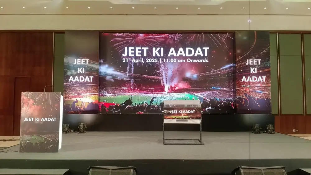 Product launch stage and LED backdrop by Solutions Events