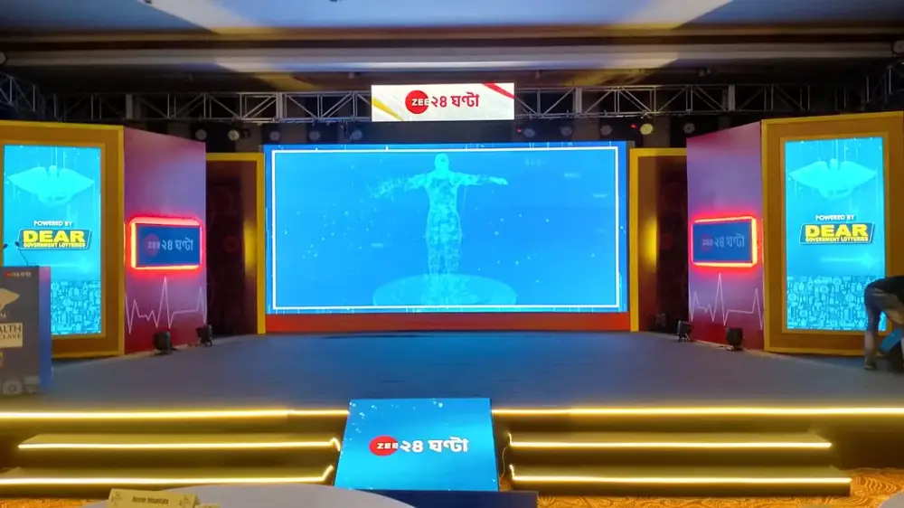 Corporate stage with LED towers by Solutions Events