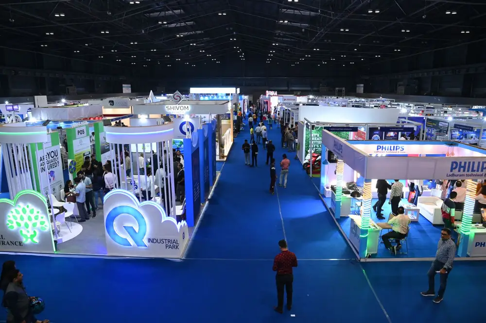Exhibition hall with fabricated stalls built by Solutions Events